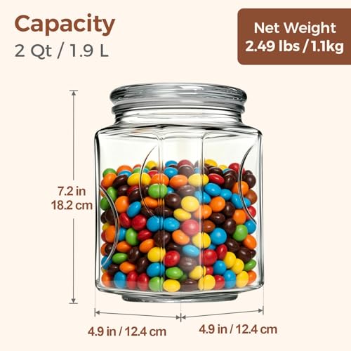 ComSaf Half Gallon Square Glass Pantry Jars with Lids 2 Pack Wide Mouth - size: 64oz-2Pcs