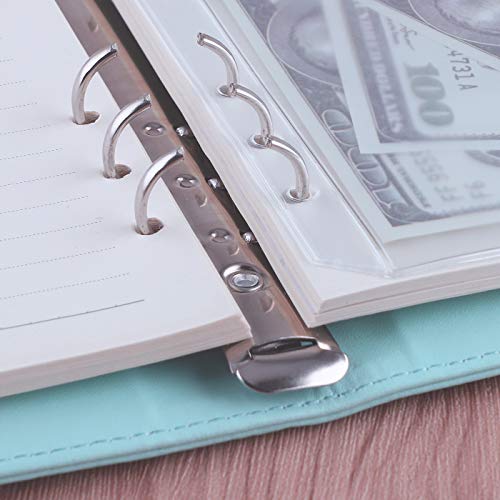 Antner A5 Notebook Binder 6 Ring Refillable Budget Planner Cover for Cash Organizer, PU Leather Loose Leaf Photocard Holder Aesthetic Binder with Magnetic Buckle for A5 Planner Inserts, Mint Blue - color: Mint Blue