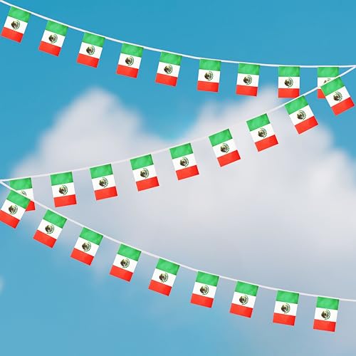 100 Feet Mexico String Flag, 76 Pcs Mexican Banner Flag, Small Mini World Banner Flags for Sports Events, Bars Decorations, School Festivals, Party Decorations, Celebrations (Mexico) - color: Mexico