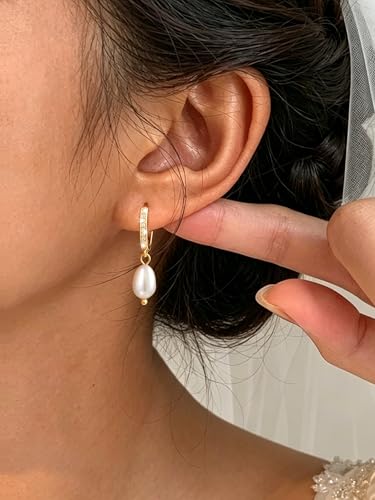 Pearl Earrings for Women,14K Gold/Silver Plated Dangle Drop Earrings - color: yellow