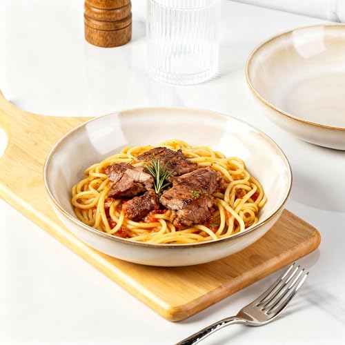 AmorArc 8.5’’ Ceramic Pasta Bowls Set of 6, 36oz Large Stoneware Bowls Set - color: Cappuccino, size: Set of 6