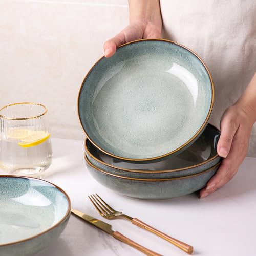 AmorArc 8.5’’ Ceramic Pasta Bowls Set of 6, 36oz Large Stoneware Bowls Set - color: Ocean Blue, size: Set of 6