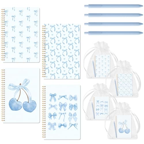 CNhoqc Blue Coquette Journal Notebooks, 4 Sets A5 Ballpoint Pen Organza Bag - color: 4-Set Blue Bow