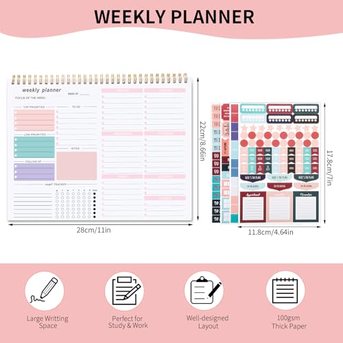 Thboxes Weekly Desk Planner, 8.5x11 In To Do List Notepad, 52 Sheets, Pink - color: Pink