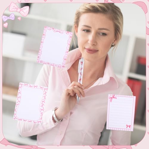 Dispowreath 24 Pcs Pink Bow Sticky Notes with Pens Coquette Gifts - style: Pink bow