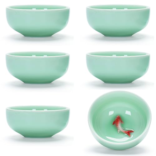 Fashion & Lifestyle Set of 6 Chinese Handmade Ceramic Kung Fu Tea Cup, 1.52 oz/45 ML, Porcelain Tea Mugs Without Handles China style Teaware Gifts Set