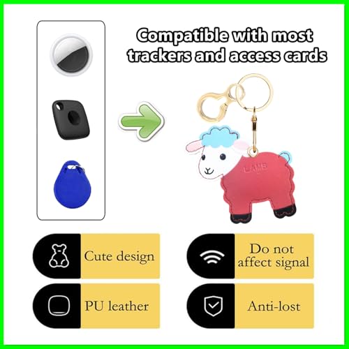 Leather Keychain Holder Protective Case Compatible with Apple AirTag - color: Red Lamb