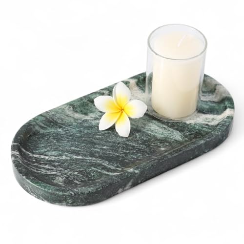 Koville Green Marble Tray for Bathroom Countertop, 10"x5" Natural Marble Vanity Tray Perfume Trays for Dresser, Stone Jewelry Dish Candle Holder for Home Decor, Stone Catchall Trays - color: Verde Lapponia Green
