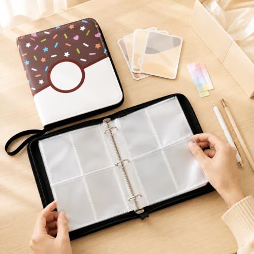 4 Pocket Card Binder 400 Card Holder Album, Choco Donut Trading Cards Holder Zipper Binder for Girl Teen Collection (Choco Donut, 400 Pocket) - color: Choco Donut, size: 400 Pocket