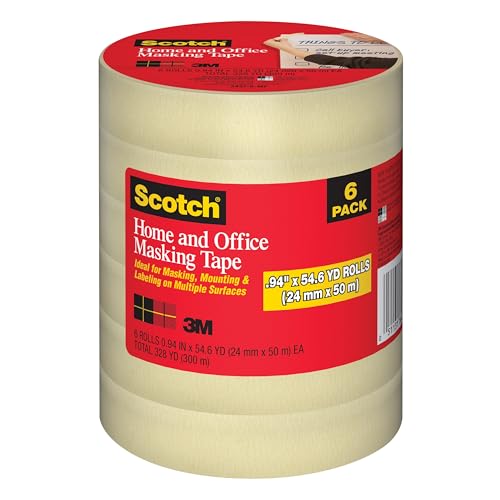 Scotch Home & Office Masking Tape 1 Inch Wide, 6 Rolls - size: 0.94" Width