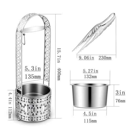 Portable Hookah Charcoal Basket with Coal Tongs,50 pre-Cut foil Sheets, 20 hygienic mouthpieces - Metal Storage Container & Holder for Shisha Accessories (Silver Basket 15.7") - size: Silver Basket 15.7"