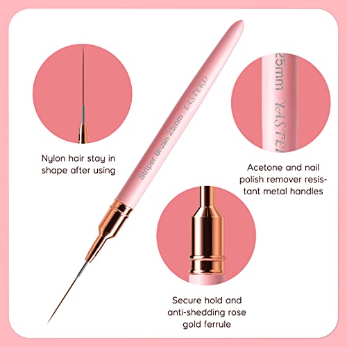Yasterd 6pcs Pink Metal Handle Nail Art Brushes,Liner Long Striper Set - color: Pink