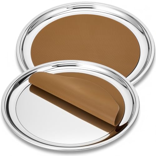 Lemonroad 2 Set Round Silver Mirror Serving Tray 15.75 Inches - size: 15.75 Inches