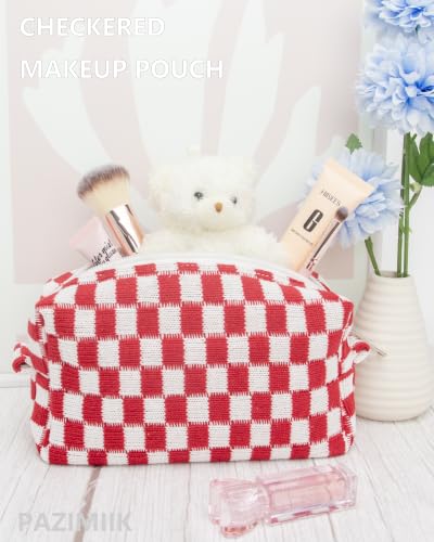 Checkered Makeup Bag for Purse, Small Travel Cosmetic Pouch,Christmas Red - color: Christmas Red