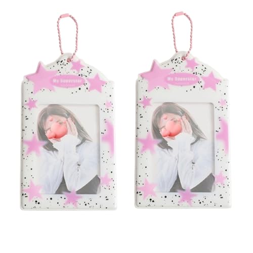 2 Pcs Photocard Holder Keychain, Cute Stars PVC Card Case - color: Pink