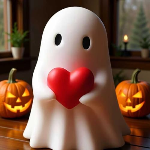 White Decorative Halloween Ghost Figurine (Red Heart Ghost) - color: Red Heart Ghost