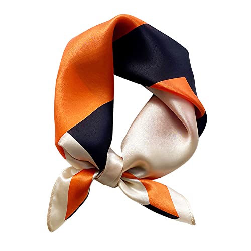FEIBOON Mulberry Silk Scarf 21"x21" Small Square Scarfs for Women - color: Beige+orange