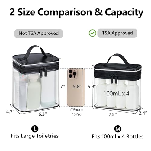 PACKISM Clear Makeup Bag for Travel - TSA Approved Toiletry Bag, 2 Black - color: Bright Black, size: Mixed Size Series (1 Medium + 1 Large)