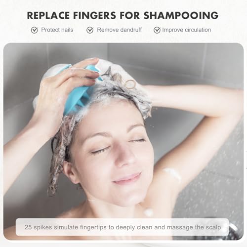 FREATECH Massager Shampoo Brush with Soft Silicone Bristles for Scalp Care, Shower Hair Scalp Scrubber Exfoliator for Dandruff Removal and Hair Growth, Wet & Dry for Men, Women and Kids, Light Blue - color: Light Blue