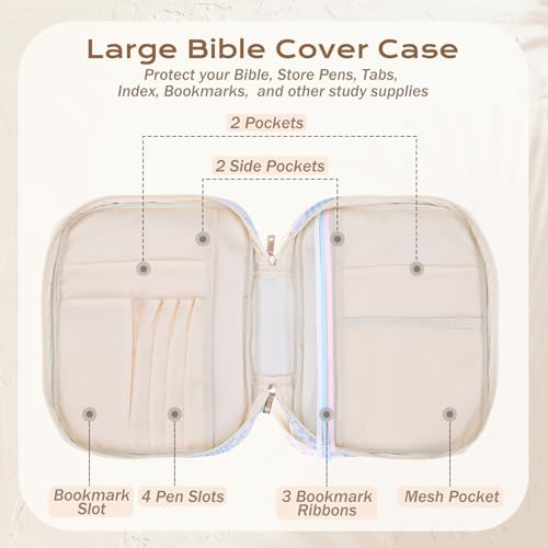 XKDOUS Bible Cover Case for Women Bible Bag Journaling Kit w/Study Supplies - color: Blue Patchwork, size: Large