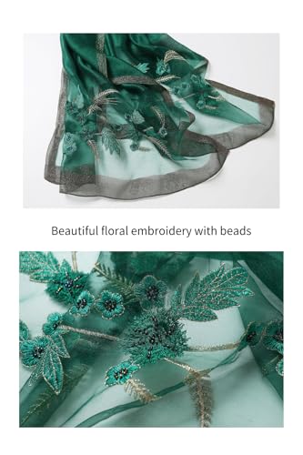 Jeelow Long Silk Blend Embroidered Floral Shawl Scarf Wrap for Women - color: Green Bloom