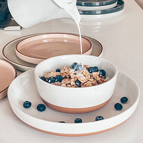 Mora Ceramic Flat Bowls Set of 4-25 oz- For Soup, Salad, Rice, Cereal, Breakfast, Dinner, Serving, Oatmeal, etc - Microwave, Dishwasher and Oven Safe Porcelain Bowl for Eating and Kitchen - Vanilla - color: Vanilla White