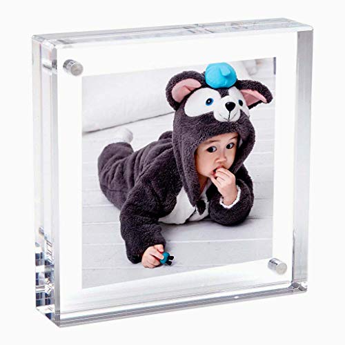 Clear Acrylic Photo Frame,Magnetic Perspex Picture Holders Table Standing Double Side Displays, 10mm+10mm Thickness Transparent,Stand In Desk &Table Frames (1, 4x4) - size: 4x4"