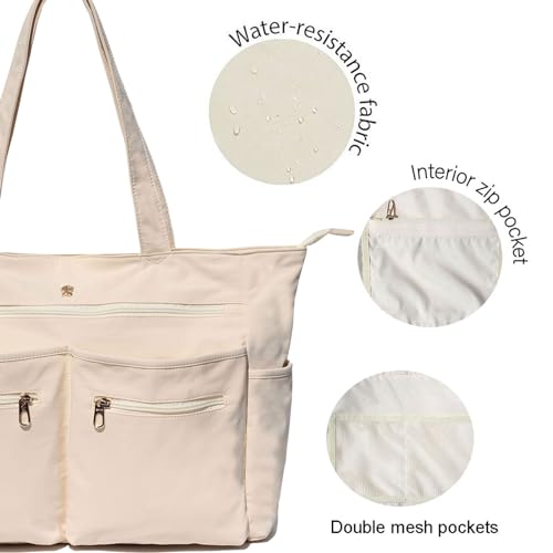 Weekender Bag Carry On Bag Overnight Tote Travel Duffle with 13 Pockets for Travel,Work，Gym,Beach,Teacher,Nurse - color: Beige