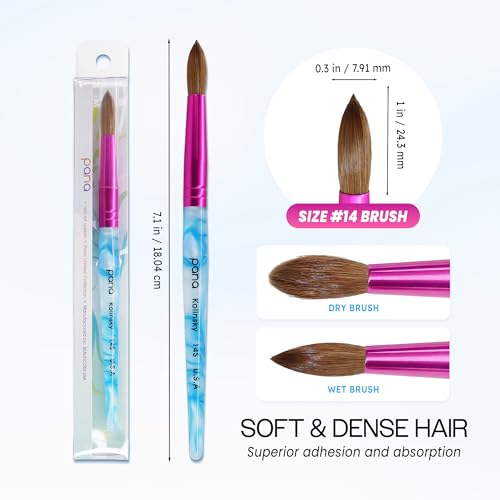 PANA Pure Kolinsky Hair Acrylic Nail Brush - Round Shape Pink Ferrule with White Swirl Blue Handle (Size 14) - color: White Swirl Blue, size: Size 14