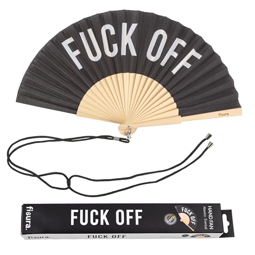 Fisura – Original Folding Fan with Bold Message “F*ck Off”. Wooden Handheld Fan for Women. Lightweight Accessory for Raves, Weddings, Festivals, Parties, Birthdays and Unique Gift Ideas. - color: Off, Black