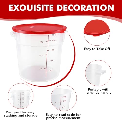 2 Pack Square Food Storage Container With Lid,12-22 Quart Commercial Storage Box With Scale & Handle,Cake Making,Dough Marinating Meat,Kitchen Supplies (polypropylene, Round 18 Quart) - color: Polypropylene, size: Round-16 Quart