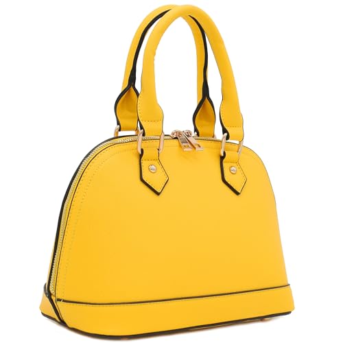FashionPuzzle Zip-Around Saffiano Classic Dome Satchel - color: Yellow