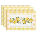 Yellow Lemon Buffalo Plaid Floral Placemats Set of 4, 12x18 Inch - color: Lemon05, size: 4pcs