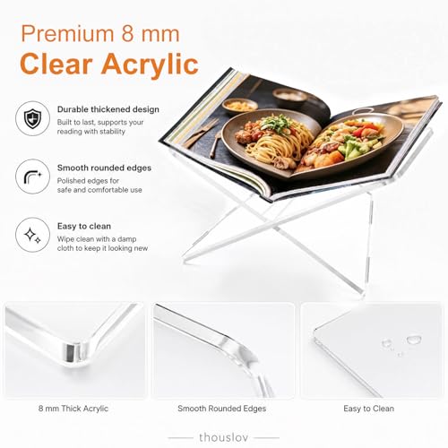 Acrylic Book Holder Stand Small Size, 8mm Thick Clear X-Shaped Book Display Stand for Cookbook, Bible, A4 Paper and Magazine, 2-Piece Detachable Acrylic Reading Stand, 11.9 x 8 in - size: Small