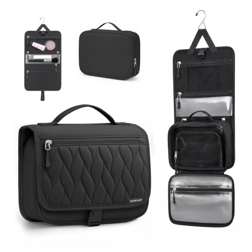 TOPEAST Quilted Travel Toiletry Bag for Women,Detachable Hanging Makeup Bag - color: Dark
