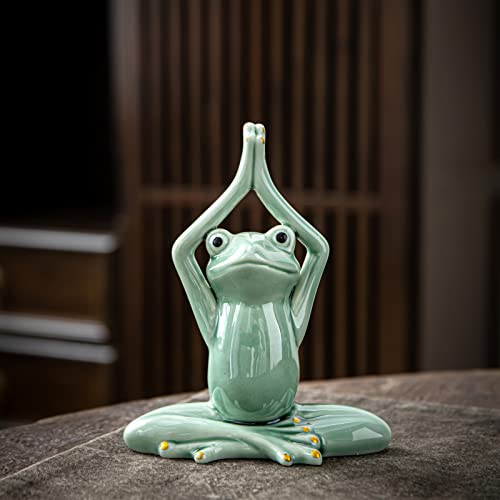 OwMell Ceramic Zen Frog Decor, Yoga Pose Meditation Frog Staute Figurine - style: Namaste