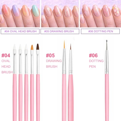 Nail Art Brush Set with Silicone Sculpting Tools, Metal Dotting Tips & Brush Holder – Includes Mixing Palette, Nail Painting Brushes for Gel, Acrylic, DIY Nail Design, Salon & Home