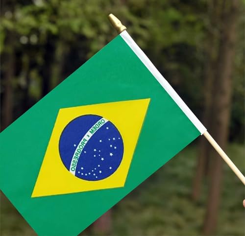 25Pack Small Brazil Flag Handheld Mini Brazilian Flag on Stick 5x8 Inch - color: Brazil