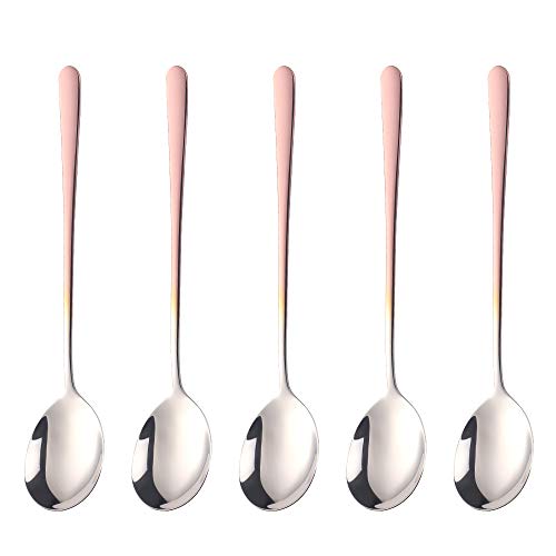 5-pieces Soup Dinner Spoon 8-Inch Rose Gold Metal Korean Spoon Stainless Steel Table Spoons by Buyer Star - color: gradient rose gold