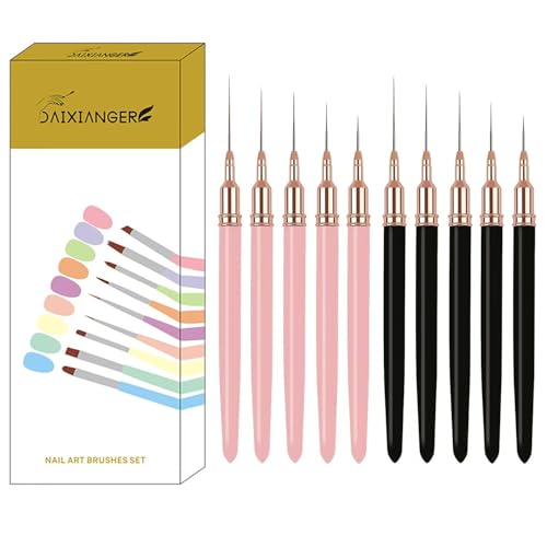 10Pcs Pink & Black Ultra-Fine Nail Liner Brush Set - Professional Nail Art Detail Brush for French Tip, Intricate Patterns, Fine Line Painting & Gel Polish Manicure, Salon & DIY Manicure Tool Kit - color: Liner Brush