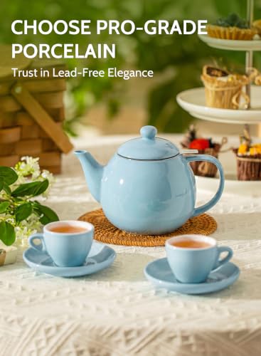 Sweese Porcelain Teapot 27 oz with Infuser for Loose Leaf Tea, Bluish Grey - color: Bluish Grey, size: 27oz (with infuser)