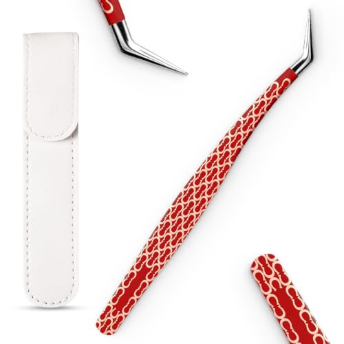 Craft Tweezers, Precision Tweezers with Leather Pouch for Stickers - color: Red