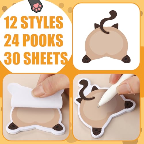 Yinder 24 Pads Cat Sticky Notes Fun Cartoon Memo Self Adhesive - color: Multicolor, size: Fresh Cat