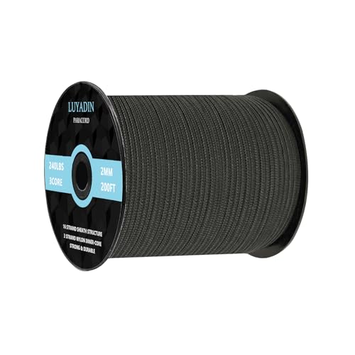 Paracord 240lb - Diameter 2mm Micro Utility Cord -3 Strand Parachute Spool Cord - 100ft 200ft,Paracord for Camping,Hiking,Fishing,Outdoor and DIY - color: Black, size: 200 ft