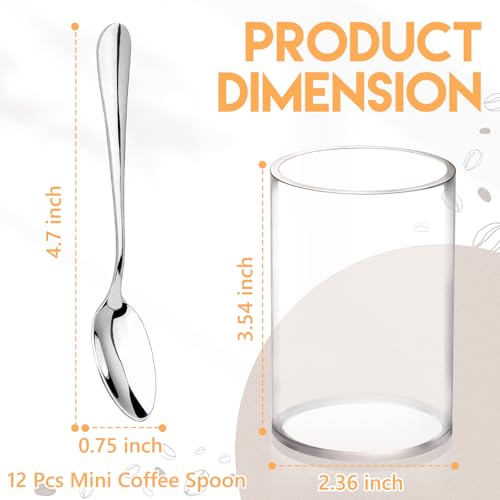 12 Pcs Mini Coffee Spoons with Holder 4.7 inch Demitasse Espresso Stainless Steel Spoon Tea Spoons set of 6 with Acrylic Cylinder Holder Small Coffee Spoon Silver for Cafe Bar Tea Party Home - color: Silver