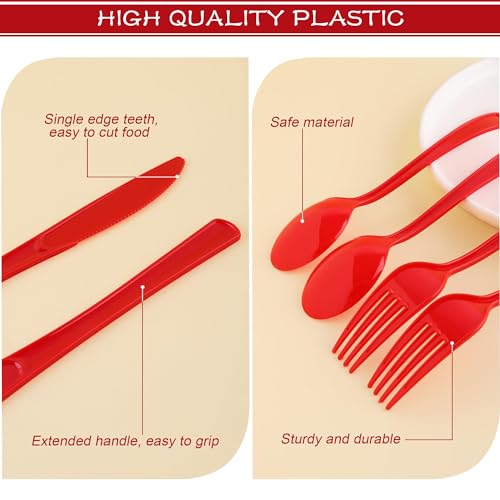 Kochorie 300 Pieces Red Plastic Silverware, Heavy Duty Plastic Cutlery Set - color: Red