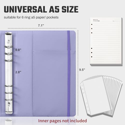 Ovesmusl PU Leather Aesthetic A5 Binder 6 Ring Binder Journal Cover - color: Purple, size: A5