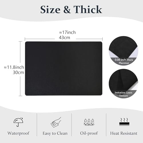 FROMHEART Faux Leather PU Placemats Set of 6 (Black,11.8" x 17") - color: Black, size: Set of 6