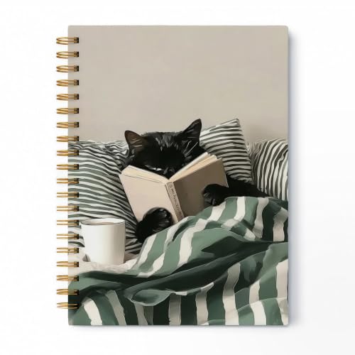 WDXIA Black Cat Reading Cozy Spiral Notebook 5.5x8.3 Inch - color: pattern-11