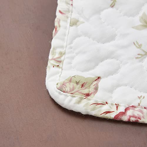 DaDa Bedding Cottage Roses Floral Dining Table Placemats - Set of 4-Pieces Quilted Cotton Dainty Flower Blossoms Garden - Decorative Grandmillenial Linen Kitchen Tea Time Ivory White Mats - 13” x 19”